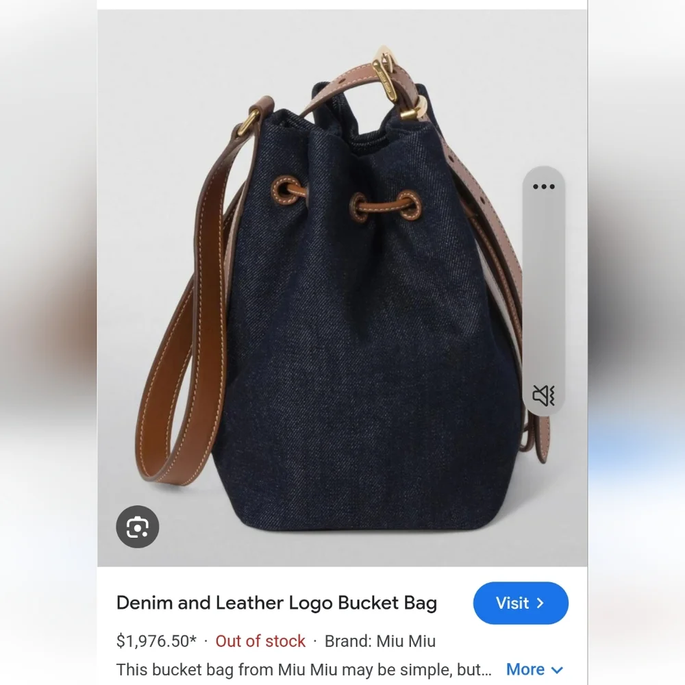 Designer  Same  Denim Bucket Bag with Brown Strap Dust Cover Unbraided